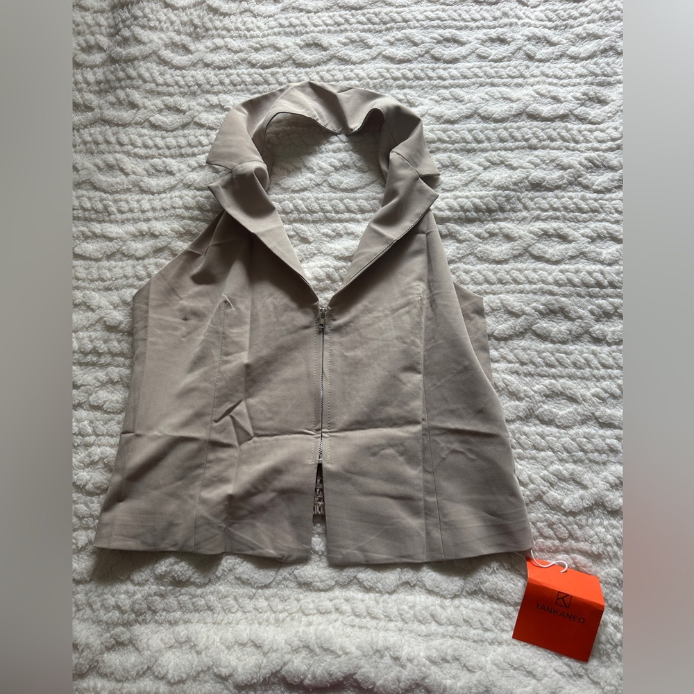 Halter Blazer Vest Tops Sexy Deep V Neck Zip Up Summer Backless